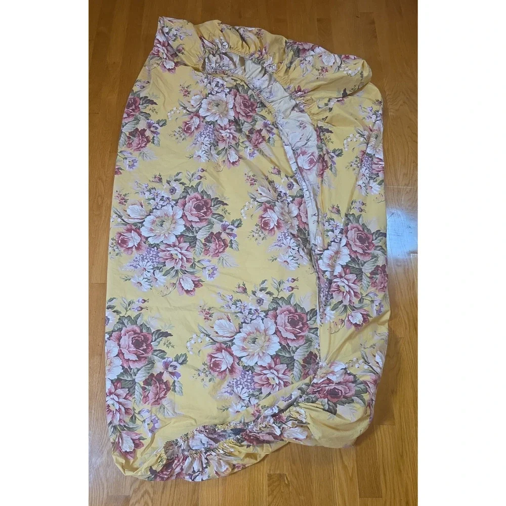 Ralph Lauren Sophie Brooke Queen Flat Fitted Sheet Set Yellow Floral Cottagecore